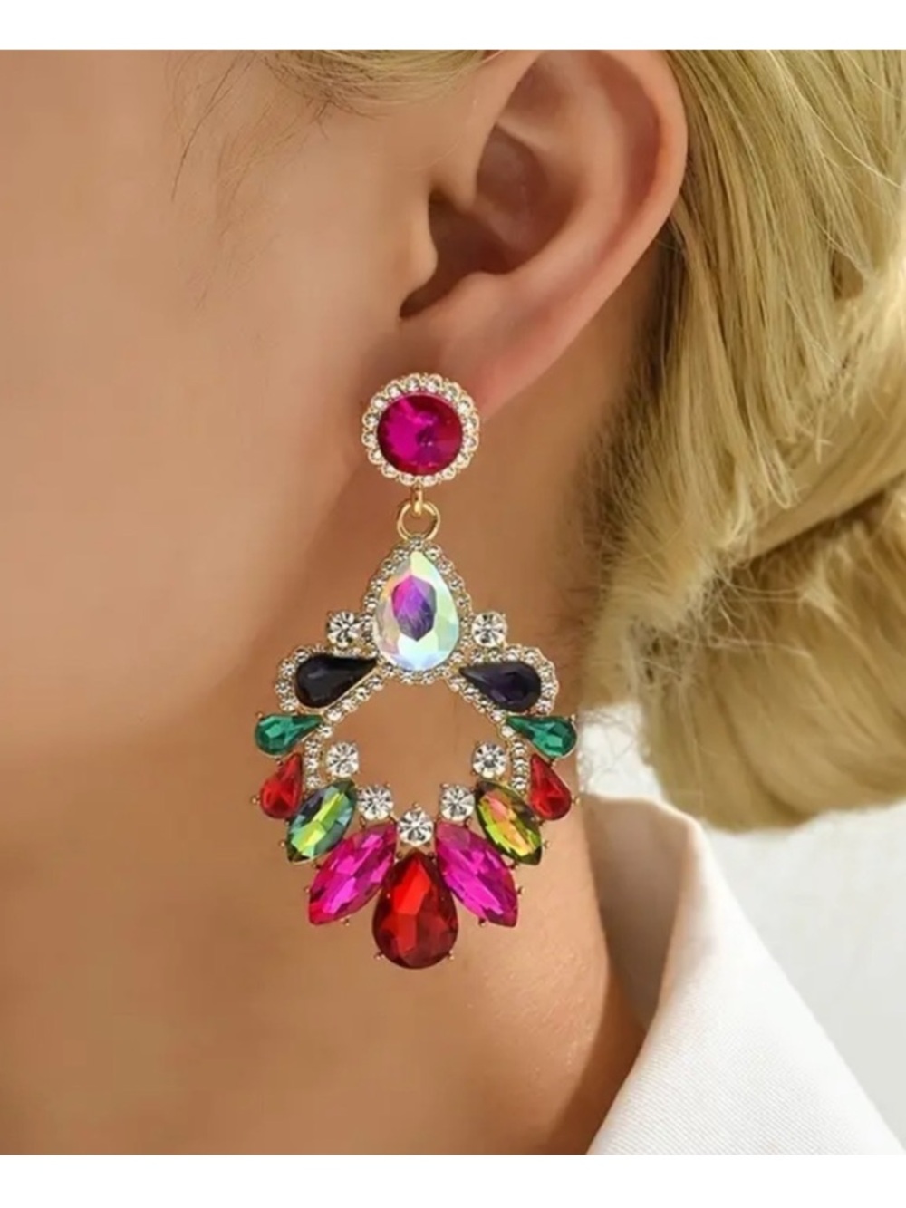 Chandelier Multi-Color Crystal Statement Earrings New